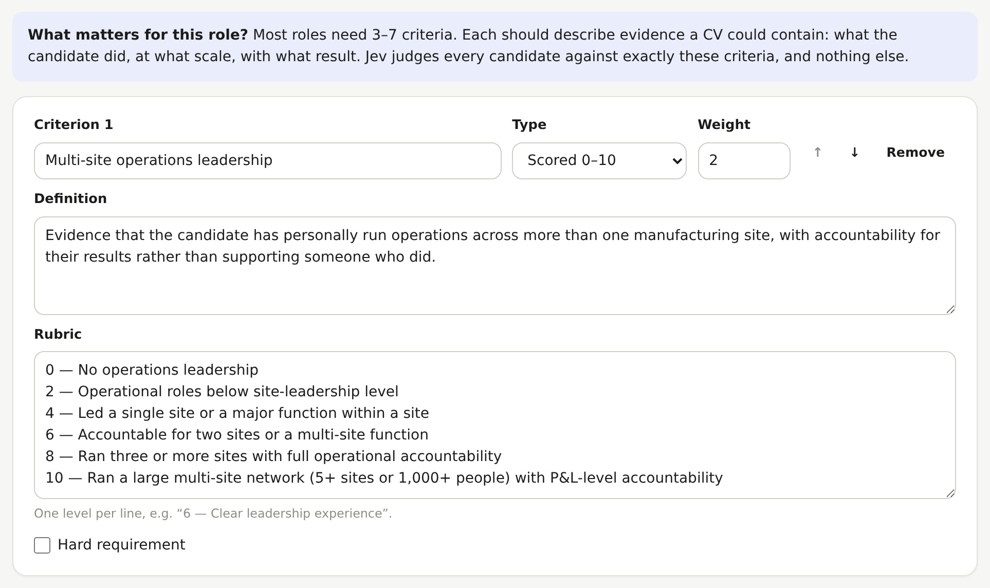 Editing the criteria for a role